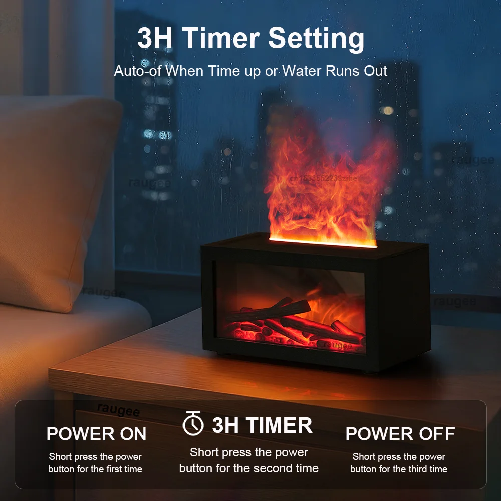 GriveLo™️ CozyFlame Fireplace Humidifier - 3D Flame Effect Aroma Diffuser + Night Light